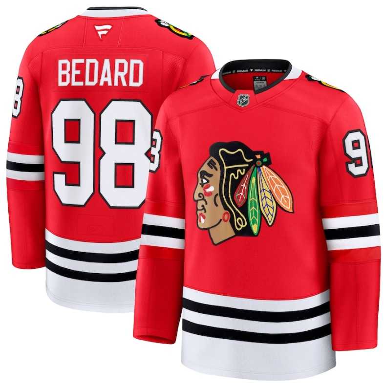 Mens Chicago Blackhawks #98 Connor Bedard Red 2024-25 Home Stitched Hockey Jersey Dzhi->chicago blackhawks->NHL Jersey